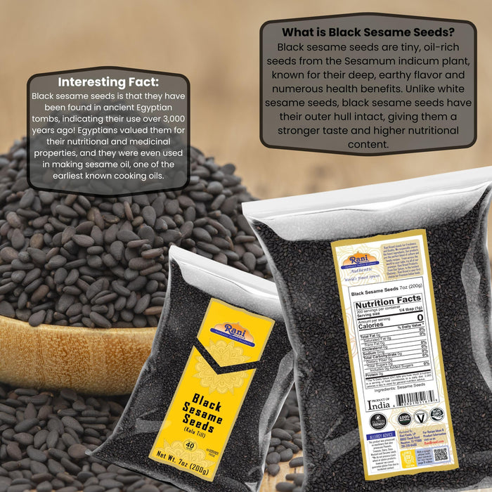Rani Sesame Seeds Whole Black, Raw (Kala Till) 7oz (200g) ~ All Natural | Gluten Friendly | NON-GMO | Kosher | Vegan | Indian Origin