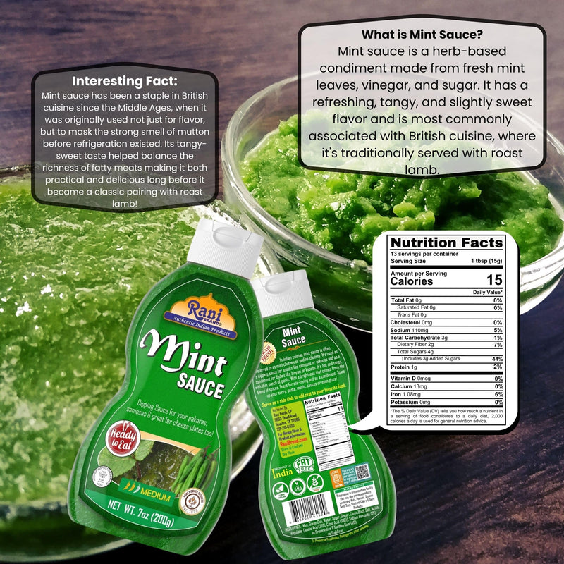 Rani Mint Sauce (Savory Dipping Sauce) 7oz (200g) Glass Jar, Ready to eat, Vegan ~ Gluten Free | NON-GMO | Kosher | Indian Origin