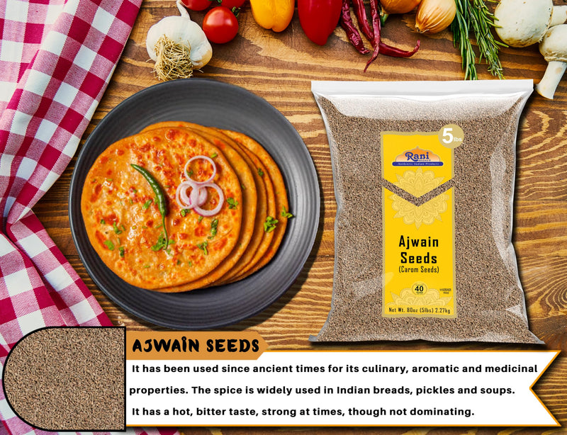 Rani Ajwain Seeds (Carom Bishops Weed) Spice Whole 80oz (5lbs) 2.27kg Bulk ~ Natural | Vegan | Gluten Friendly | NON-GMO | Kosher | Indian Origin