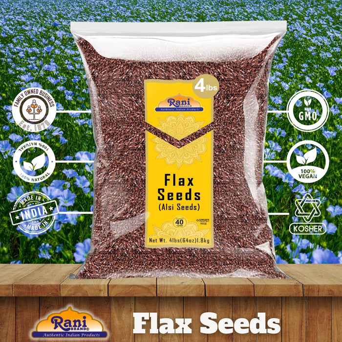 Rani Flax Seeds Whole Raw (Alsi, Linum usitatissimum) 64oz (4lbs) 1.81kg Bulk ~ All Natural | Gluten Friendly | Non-GMO | Kosher | Vegan | Indian Origin