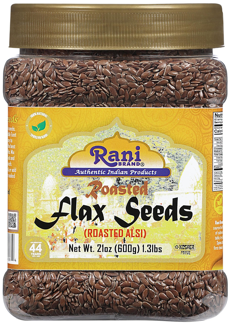 Rani Roasted Flax Seeds (Alsi, Linum usitatissimum) 21oz (1.3lbs) 600g PET Jar ~ All Natural | Gluten Friendly | Non-GMO | Kosher | Vegan | Indian Origin