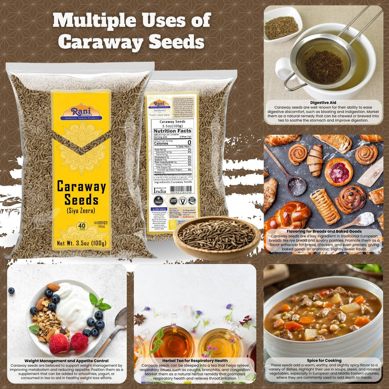Rani Caraway Seeds Spice 3.5oz (100g) Natural ~ Gluten Friendly | NON-GMO | Kosher | Vegan | Indian Origin
