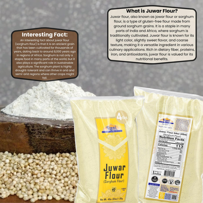 Rani Juwar (Sorghum) Flour, 64oz (4lbs) 1.81kg Bulk ~ All Natural, Salt-Free | Vegan | No Colors | Gluten Friendly | NON-GMO | Kosher | Indian Origin