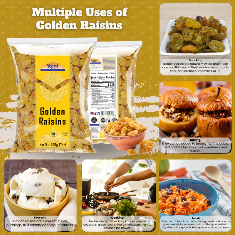 Rani Golden Raisins 7oz (200g) ~ All Natural | Gluten Friendly | NON-GMO | Kosher | Vegan | Product of USA