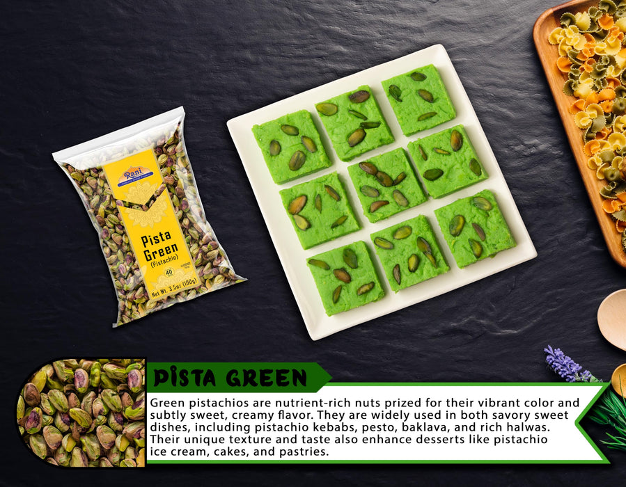 Rani Pista (Pistachio) Green 3.5oz (100g) ~ All Natural | Gluten Friendly | Vegan | NON-GMO | Kosher | No Salt or fillers | Indian Origin