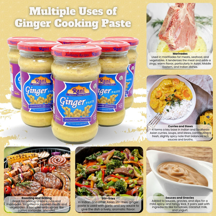 Rani Ginger Cooking Paste 10.58oz (300g) Glass Jar, Pack of 5+1 FREE ~ Vegan | Gluten Free | NON-GMO | No Colors | Indian Origin