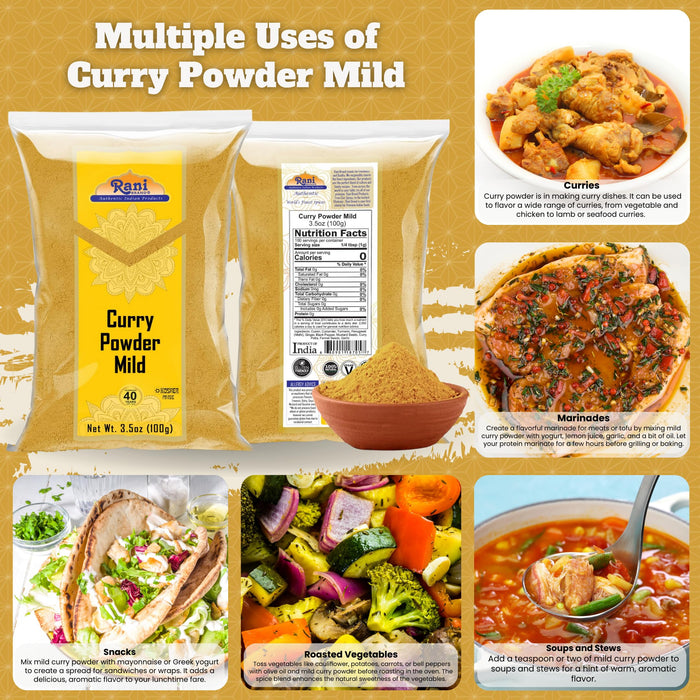 Rani Curry Powder Mild Natural 10-Spice Blend 100g (3.5oz) ~ Salt Free | Vegan | No Colors | Gluten Friendly | NON-GMO | Kosher | NO Chili or Peppers