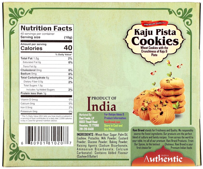 Rani Kaju Pista Cookies (Wheat Cookies with Crunchiness of Kaju & Pista) 14oz (400g) Premium Quality Indian Cookies ~ All Natural | Vegan | Non-GMO | Indian Origin