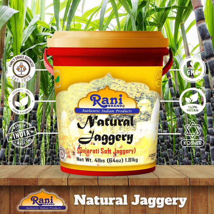 Rani Natural Jaggery (Gujarati Soft Jaggery) 64oz (4lbs) 1.81kg Bulk Bucket ~ Gluten Friendly | Vegan | NON-GMO | Kosher | No Salt or fillers | Indian Product