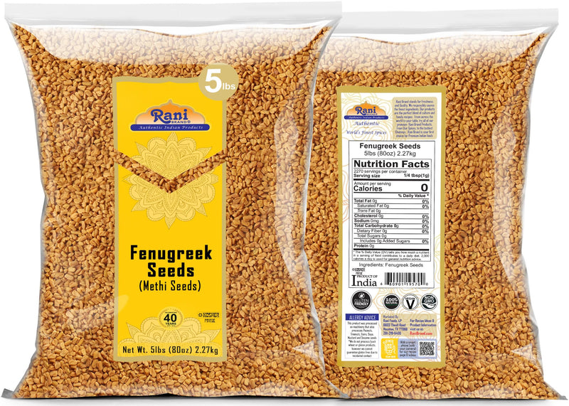 Rani Fenugreek (Methi) Seeds Whole 80oz (5lbs) 2.27kg, Bulk, Trigonella Foenum Graecum ~ All Natural | Vegan | Gluten Friendly | Kosher | Non-GMO