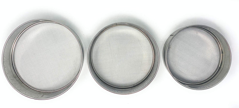 Stainless Steel Sieve ~ Set of 3 ~ for Flours, Seeds, Beans & Lentils - Sizes 6.7", 7.5", 8.25" by Rani Brand