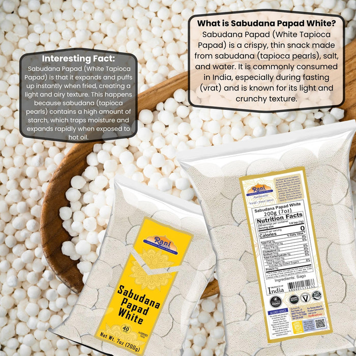 Rani Sabudana (Sago) Papad White 7oz (200g) ~ All Natural, No Preservatives | Vegan | Gluten Friendly | Kosher | NON-GMO | Indian Origin