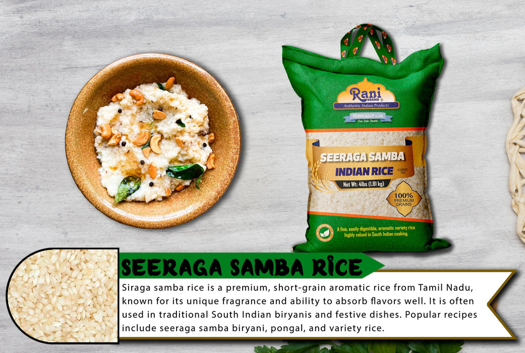 Rani Seeraga Samba Indian Rice 64oz (4lbs) 1.81kg Cloth Bag ~ All Natural | Gluten Friendly | Vegan | Kosher | Export Quality | Indian Origin