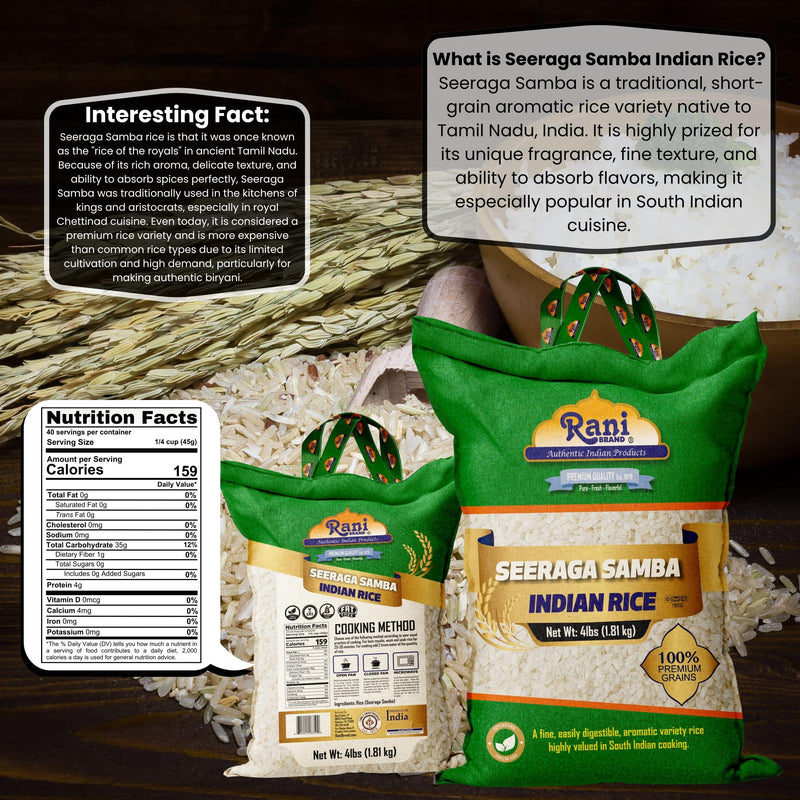 Rani Seeraga Samba Indian Rice 64oz (4lbs) 1.81kg Cloth Bag ~ All Natural | Gluten Friendly | Vegan | Kosher | Export Quality | Indian Origin