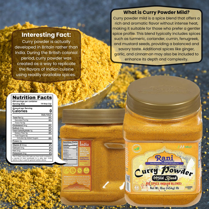 Rani Curry Powder Mild (10-Spice Authentic Indian Blend) 16oz (1lb) 454g PET Jar ~ All Natural | Salt-Free | NO Chili or Peppers | Vegan | Kosher | No Colors