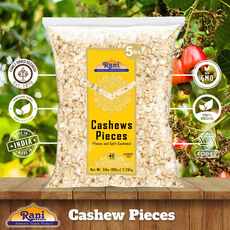 Rani Raw Cashews Halves and Pieces (uncooked, unsalted) 80oz (5lbs) 2.27kg Bulk ~ All Natural, No Preservatives | Vegan | NON-GMO | Kosher | Gluten Friendly