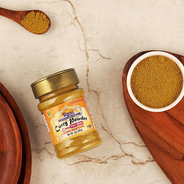 Rani Curry Powder EXTRA HOT Natural 11-Spice Blend 3oz (85g) PET Jar ~ Salt Free | Vegan | Gluten Friendly | NON-GMO | Kosher | Indian Origin