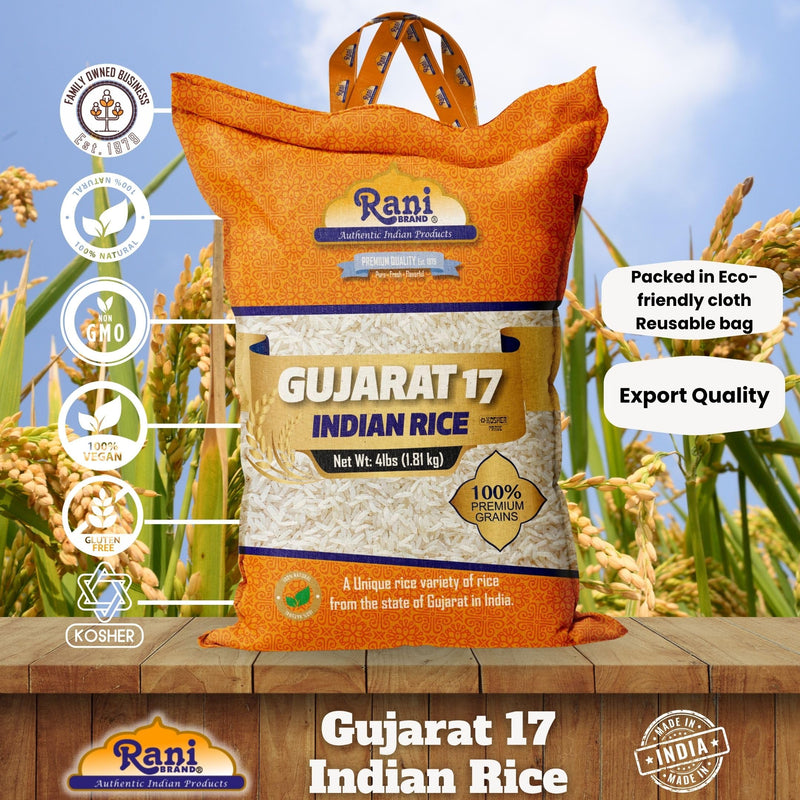 Rani Gujarat 17 Indian Rice 64oz (4lbs) 1.81kg Cloth Bag ~ All Natural | Gluten Friendly | Vegan | Kosher | Export Quality | Indian Origin