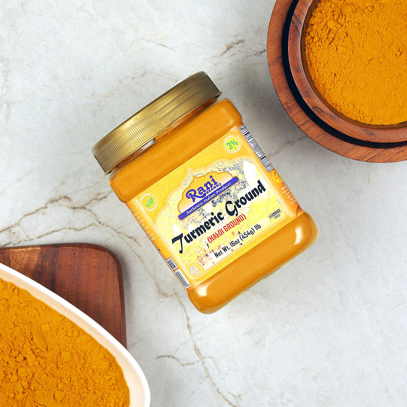 Rani Turmeric (Haldi) Root Powder Spice, (High Curcumin Content) 16oz (1lb) 454g PET Jar, Pack of 6 ~ All Natural | 100% Pure, Salt Free | Vegan | Gluten Friendly | NON-GMO | Indian Origin