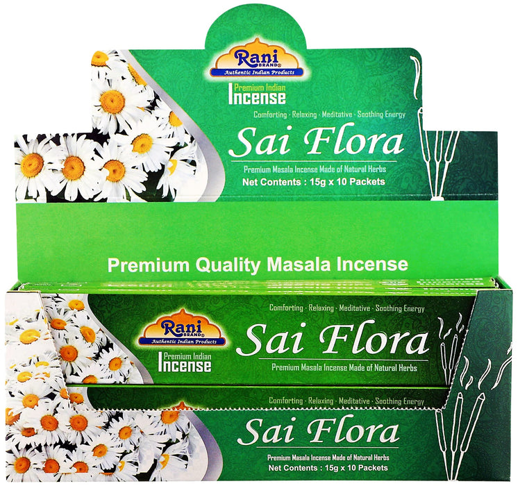 Rani Sai Flora Incense (Premium Masala Incense Made of Natural Herbs) 15g x 10 Packets ~ Total of 100 Incense sticks | For Puja Purposes | Indian Origin