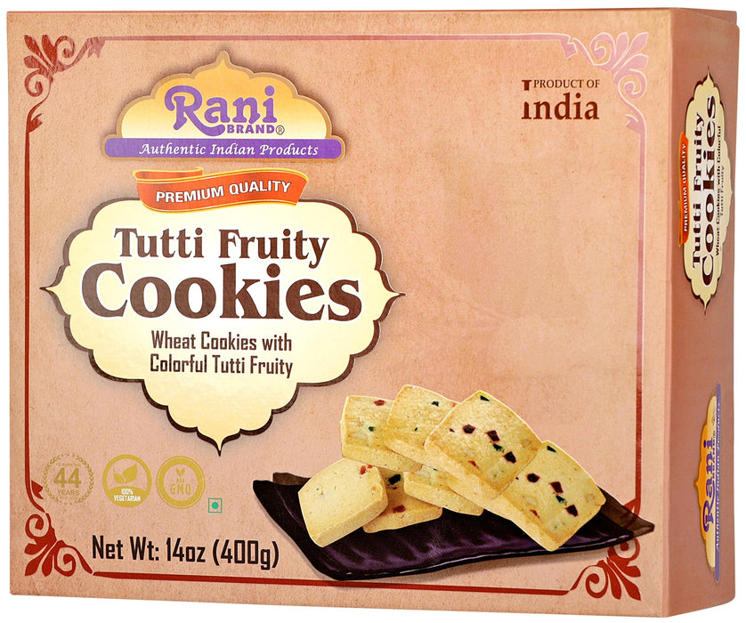 Rani Tutti Fruity Cookies (Wheat Cookies with Colorful Tutti Fruity) 14oz (400g) Premium Quality Indian Cookies ~ All Natural | Vegan | Non-GMO | Indian Origin