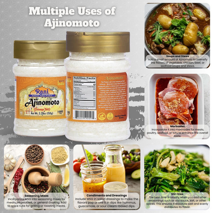 Rani Ajinomoto (Chinese Salt) 5.29 (150g) PET Jar ~ Umami Seasoning, Perfect for stir-frying, roasting, soups, salads & dressings | Gluten Friendly | Vegan | NON-GMO | Kosher | Indian Origin
