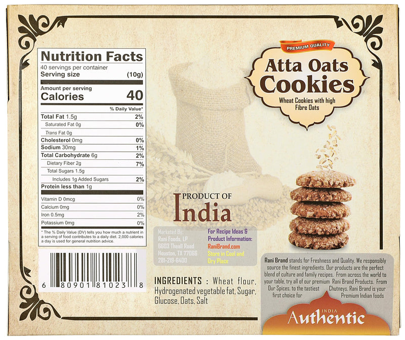 Rani Atta Oats Cookies (Wheat Cookies with High Fibre Oats) 14oz (400g) Premium Quality Indian Cookies ~ All Natural | Vegan | Non-GMO | Indian Origin