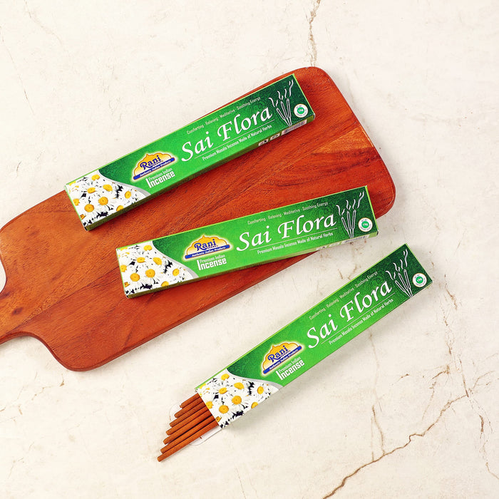 Rani Sai Flora Incense (Premium Masala Incense Made of Natural Herbs) 15g x 10 Packets ~ Total of 100 Incense sticks | For Puja Purposes | Indian Origin