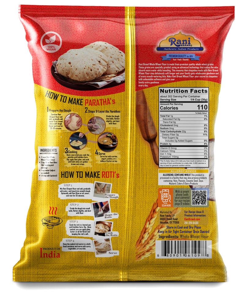 Rani Chapati Flour (100% Pure Whole Wheat Chakki Atta), For Making Roti & Indian Breads 320oz (20lbs) 9.08kg Bulk ~ Stone Ground, All Natural | Vegan | No Salt or Colors | NON-GMO | Indian Origin (Copy)