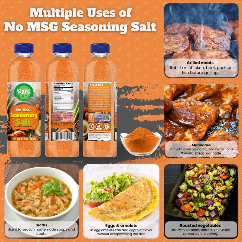 Rani No MSG Seasoning Salt (All Purpose Seasoning Salt) 10.5oz (300g) PET Jar ~ All Natural | Gluten Friendly | NON-GMO | Kosher | Vegan | Product of USA