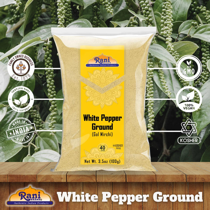Rani White Pepper (Gol Mirch), Ground Spice 3.5oz (100g) ~ All Natural | Vegan | Gluten Friendly| NON-GMO | Indian Origin