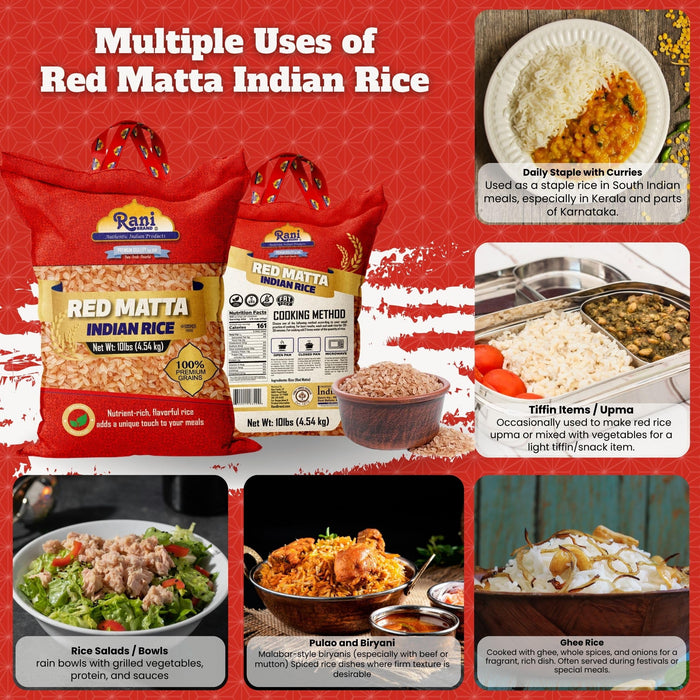 Rani Red Matta Indian Rice 160oz (10lbs) 4.54kg Cloth Bag ~ All Natural | Gluten Friendly | Vegan | Kosher | Export Quality | Indian Origin