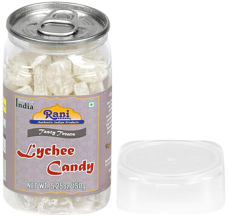Rani Lychee Candy 5.25oz (150g) Vacuum Sealed, Easy Open Top, Resealable Container ~ Indian Tasty Treats | Vegan | Gluten Friendly | NON-GMO | Indian Origin