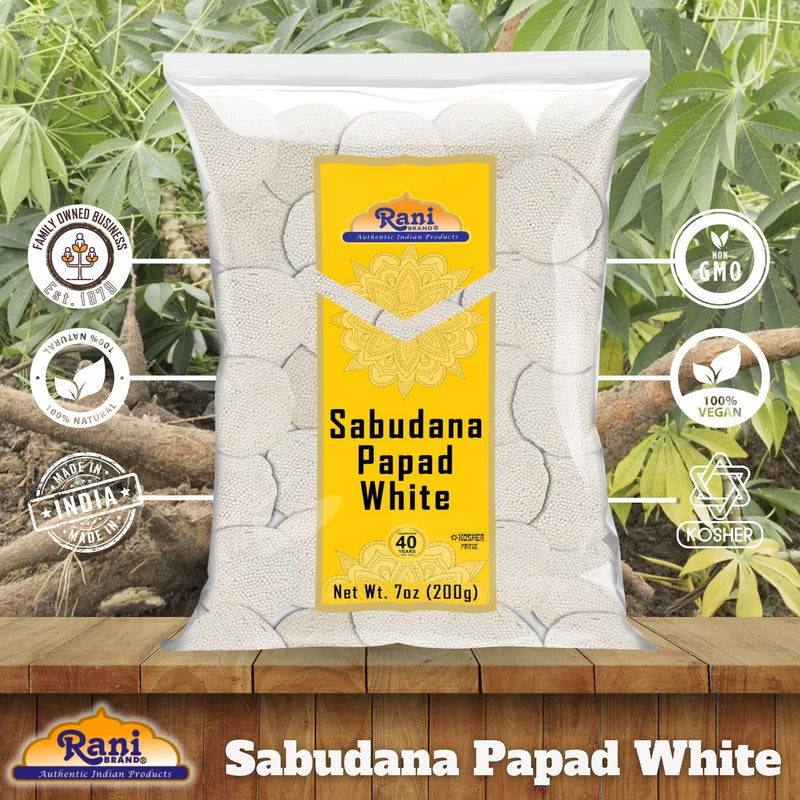 Rani Sabudana (Sago) Papad White 7oz (200g) ~ All Natural, No Preservatives | Vegan | Gluten Friendly | Kosher | NON-GMO | Indian Origin