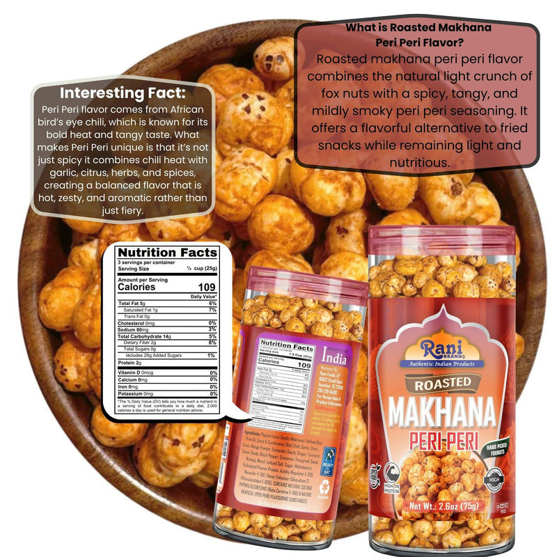 Roasted Makhana, Peri Peri Flavor - 2.6oz (75g) - Rani Brand Authentic Indian Products
