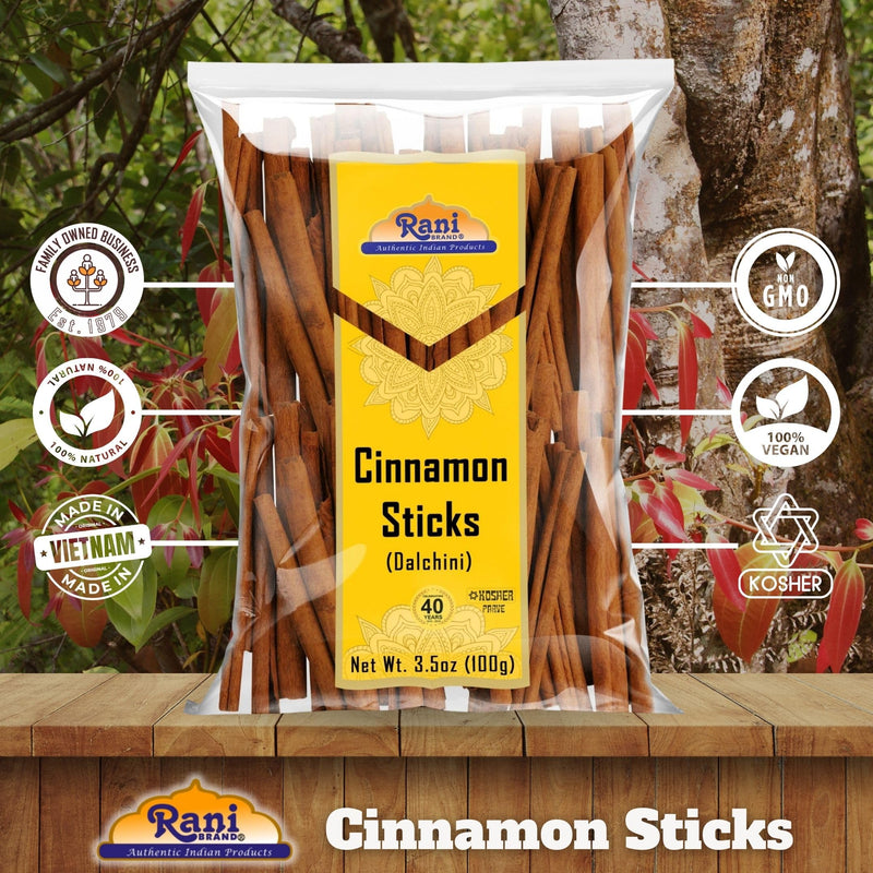 Rani Cinnamon Sticks 3.5oz (100g) - 18-22 Sticks - Strong Aroma, Perfect for Baking, Cooking & Beverages | 3+ Inches Length - Cassia Saigon Cinnamon from Vietnam | Kosher