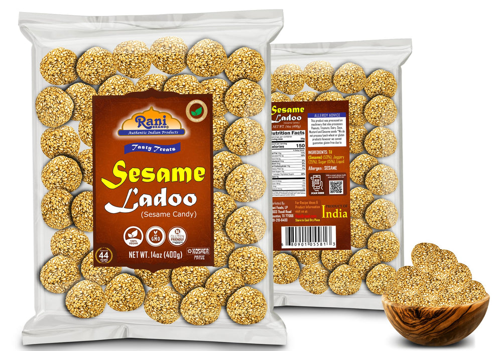 Rani Sesame Ladoo (Round Sesame Brittle Candy) 14oz (400g) ~ All Natural | Vegan | Kosher | No colors | Gluten Friendly | Indian Origin