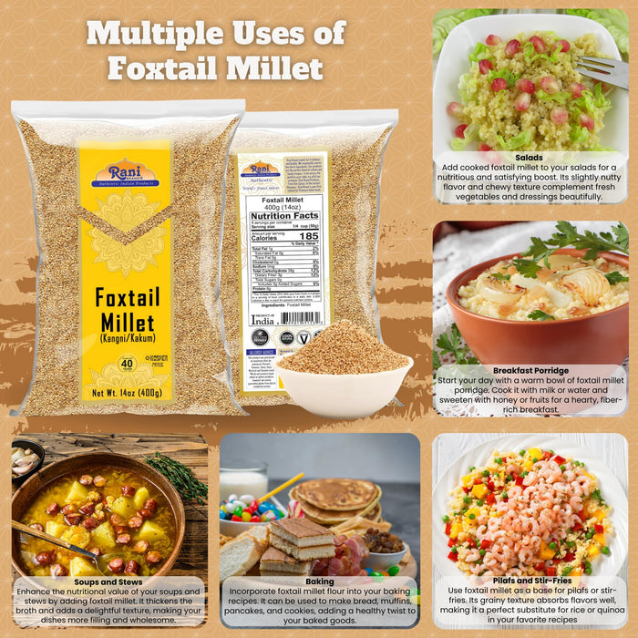 Rani Foxtail Millet Polished (Setaria italica) Ancient Grains 400g (14oz) ~ All Natural | Gluten Friendly | NON-GMO | Kosher | Vegan | Indian Origin