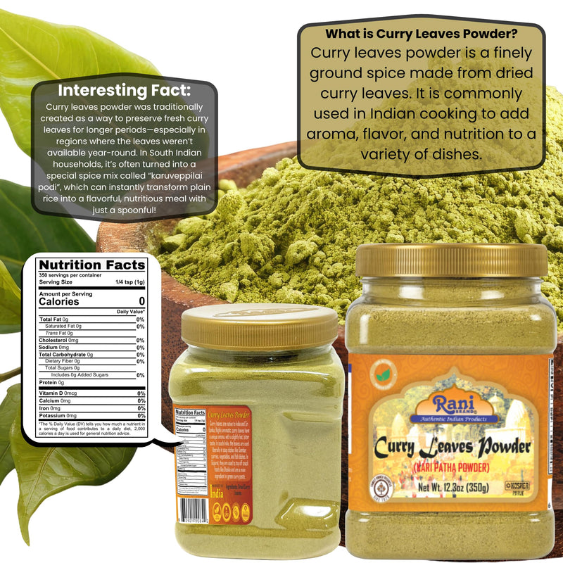 Rani Curry Leaves Powder (Kari Neem Patha) Indian Spice 12.3oz (350g) PET Jar ~ All Natural | Vegan | Gluten Friendly | NON-GMO | Indian Origin