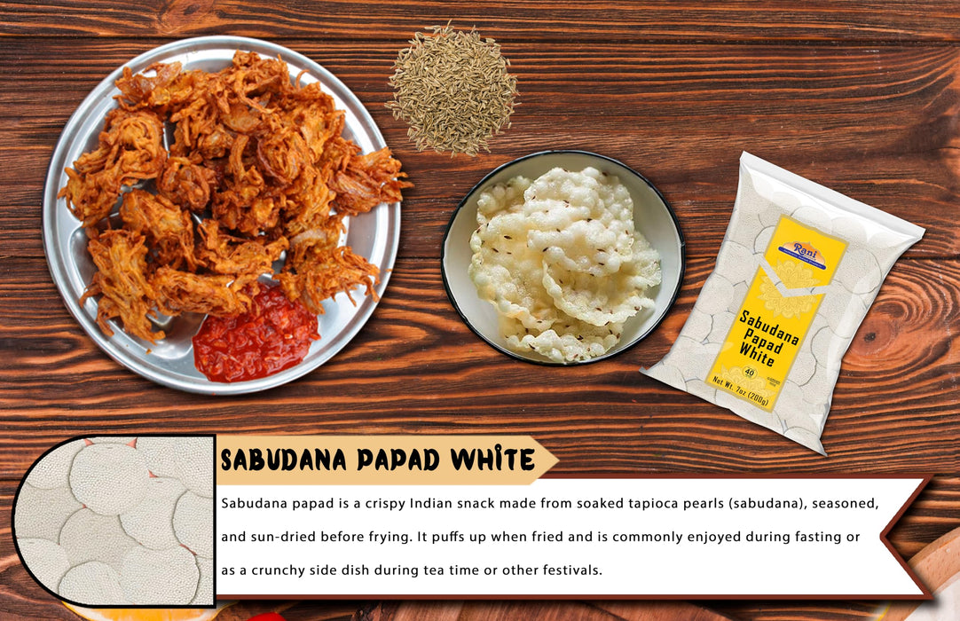 Rani Sabudana (Sago) Papad White 7oz (200g) ~ All Natural, No Preservatives | Vegan | Gluten Friendly | Kosher | NON-GMO | Indian Origin