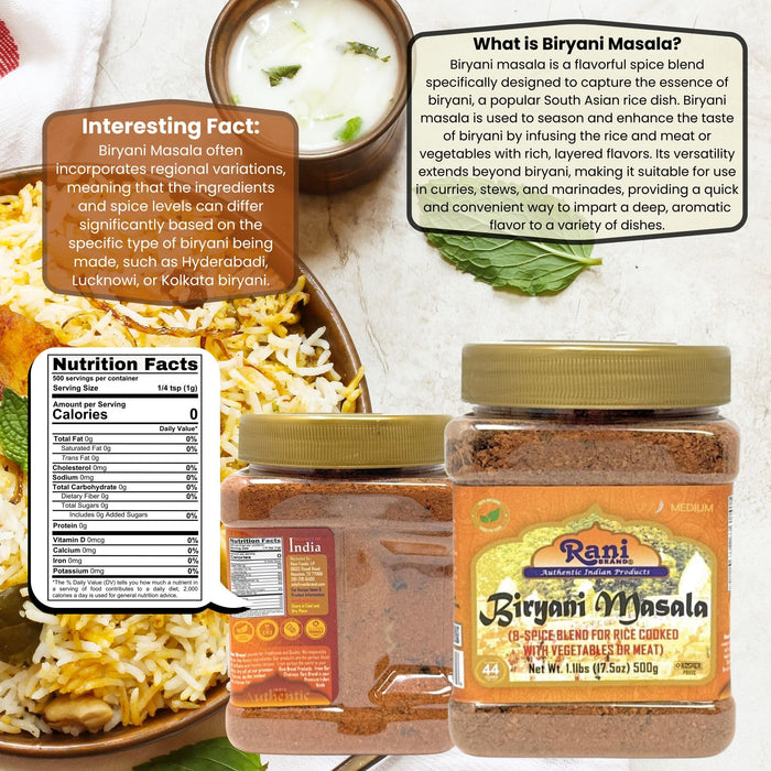 Rani Biryani Masala Curry (7-Spice Blend for Indian Rice Dishes, Pullao/Pilau) 16oz (1lb) 454g PET Jar ~ All Natural | Vegan | No Colors | Gluten Friendly | NON-GMO | Kosher | Indian Origin