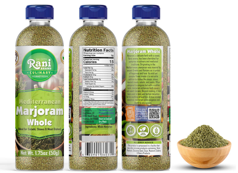 Rani Marjoram Whole (Ideal for Salads, Stews & Meat Dishes) 1.75oz (50g) PET Jar ~ All Natural | Gluten Friendly | NON-GMO | Kosher | Vegan | Product of USA