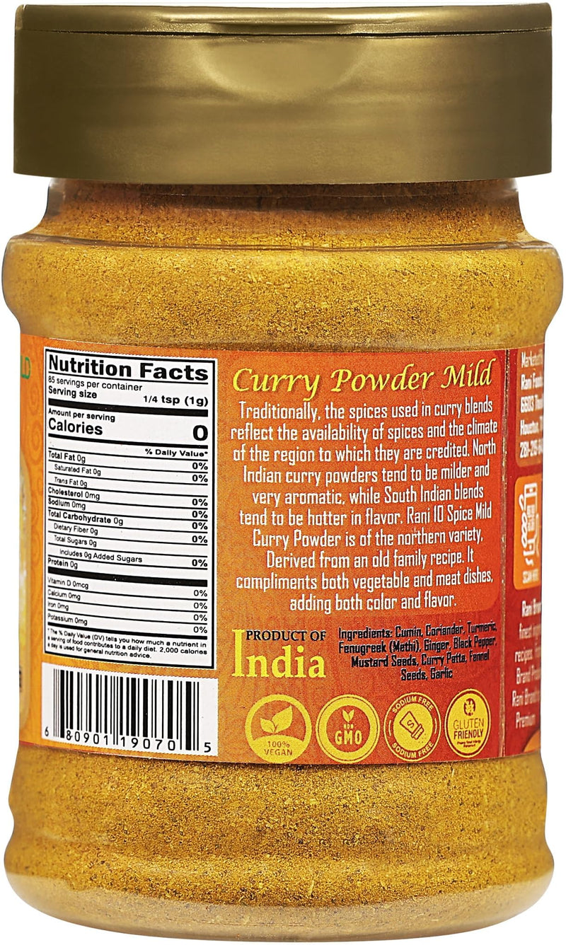 Rani Curry Powder Mild (10-Spice Authentic Indian Blend) 3oz (85g) PET Jar, Pack of 12 ~ All Natural | Salt-Free | NO Chili or Peppers | Vegan | Gluten Friendly | NON-GMO | Kosher | Indian Origin