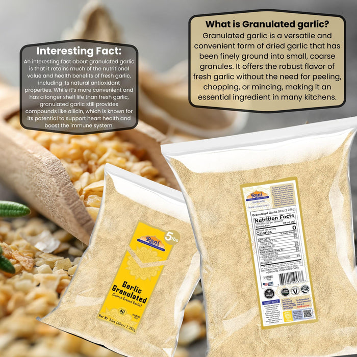 Rani Granulated Garlic (Coarse Ground Garlic) 80oz (5lbs) 2.27kg Bulk ~ All Natural | Gluten Friendly | Vegan | NON-GMO | Kosher | No Salt or fillers | Product of USA
