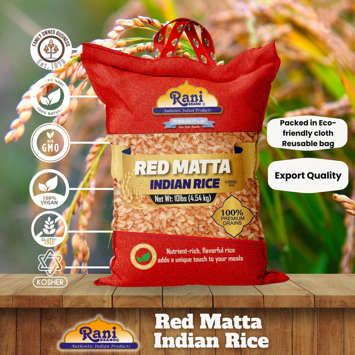 Rani Red Matta Indian Rice 160oz (10lbs) 4.54kg Cloth Bag ~ All Natural | Gluten Friendly | Vegan | Kosher | Export Quality | Indian Origin