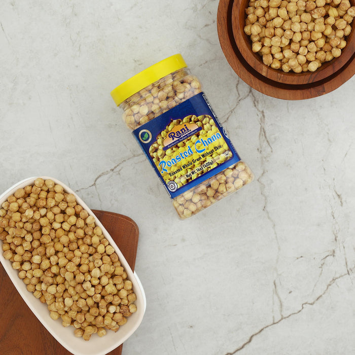 Rani Roasted Chana Skinless (Chickpeas) Plain Flavor (No Skin) 14oz (400g) PET Jar ~ All Natural | Vegan | No Preservatives | Kosher | Gluten Friendly | Indian Origin | Great Snack, Ready to Eat