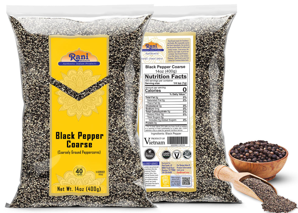 Rani Black Pepper Coarse Ground 28 Mesh (Table Grind), 14oz (400g) ~ All Natural | Vegan | Gluten Friendly | NON-GMO