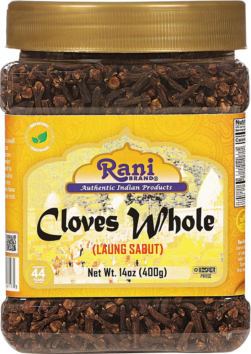 Rani Cloves Whole (Laung) 14oz (400g) Great for Food, Tea, Pomander Balls and Potpourri, Hand Selected, Spice, PET Jar ~ All Natural | NON-GMO | Kosher | Vegan