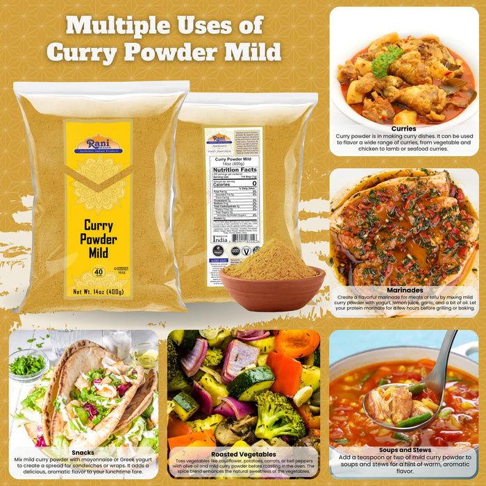 Rani Curry Powder Mild Natural 10-Spice Blend 400g (14oz) ~ Salt Free | Vegan | No Colors | Gluten Friendly | NON-GMO | Kosher | NO Chili or Peppers