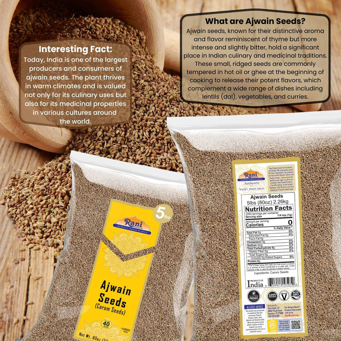 Rani Ajwain Seeds (Carom Bishops Weed) Spice Whole 80oz (5lbs) 2.27kg Bulk ~ Natural | Vegan | Gluten Friendly | NON-GMO | Kosher | Indian Origin